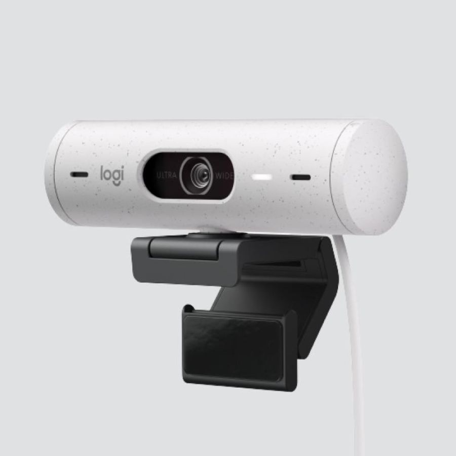 Logitech brio 500 webcam full hd correzione luce auto-framing show mode microfono riduzione del rumore copertura privacy funziona con microsoft teams google meet zoom bianco nero
