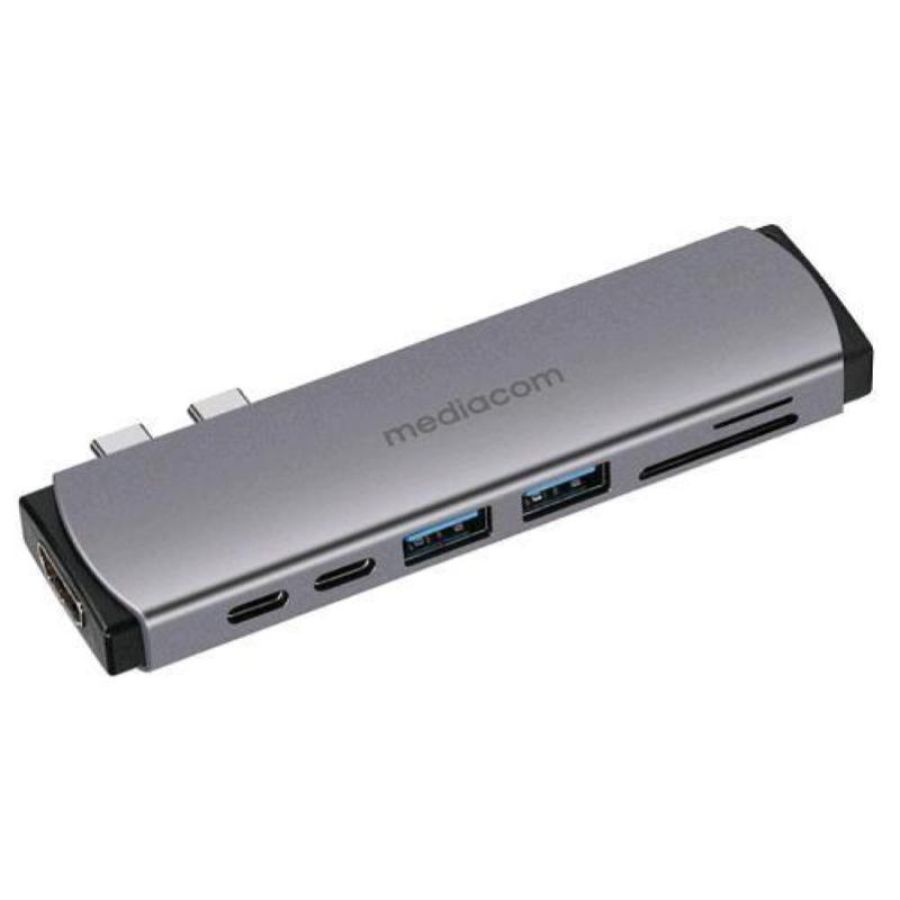 Mediacom md-m201 docking station 2 x usb-a 3.1 - 1 x usb-c con alimentazione - 1 x hdmi 19 pin 3840 x 2160 30hz - 1 x sdxc memory card - 1 x microsd in alluminio