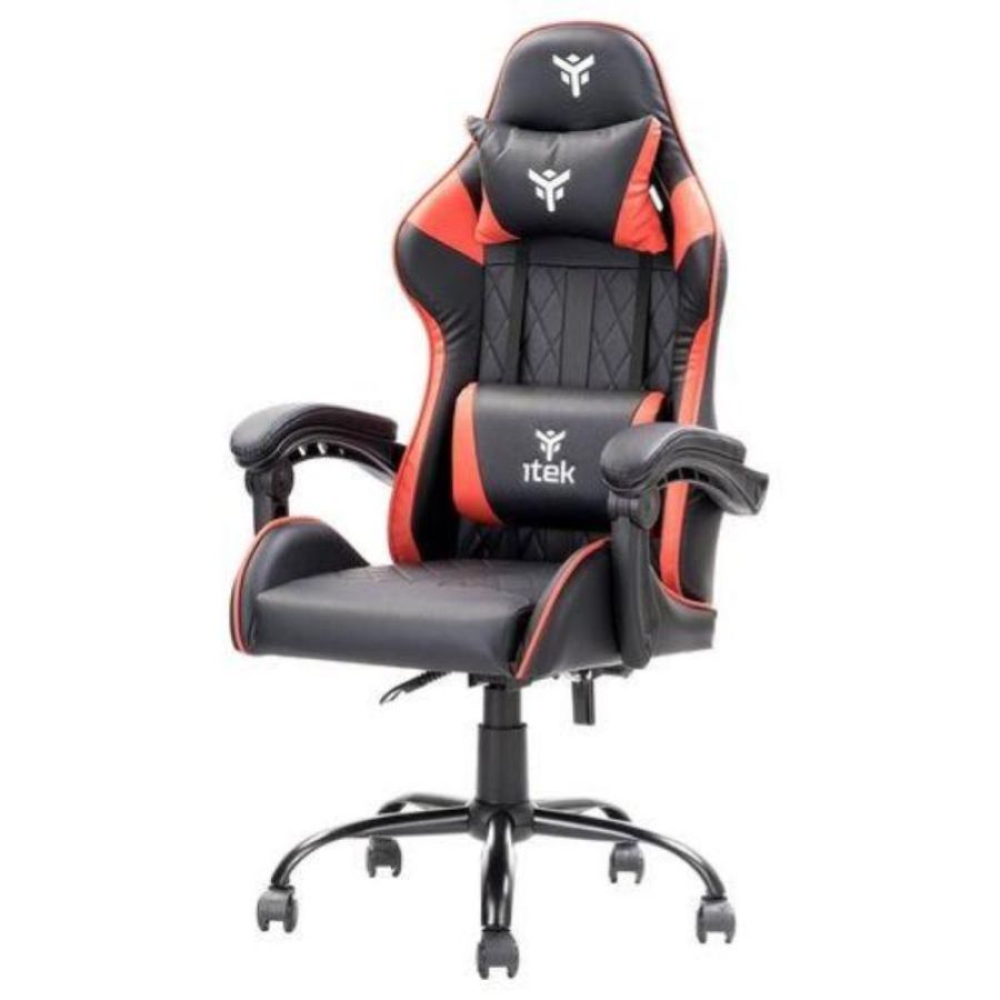 Itek gaming chair rhombus pf10 - pvc, doppio cuscino, schienale reclinabile, nero rosso