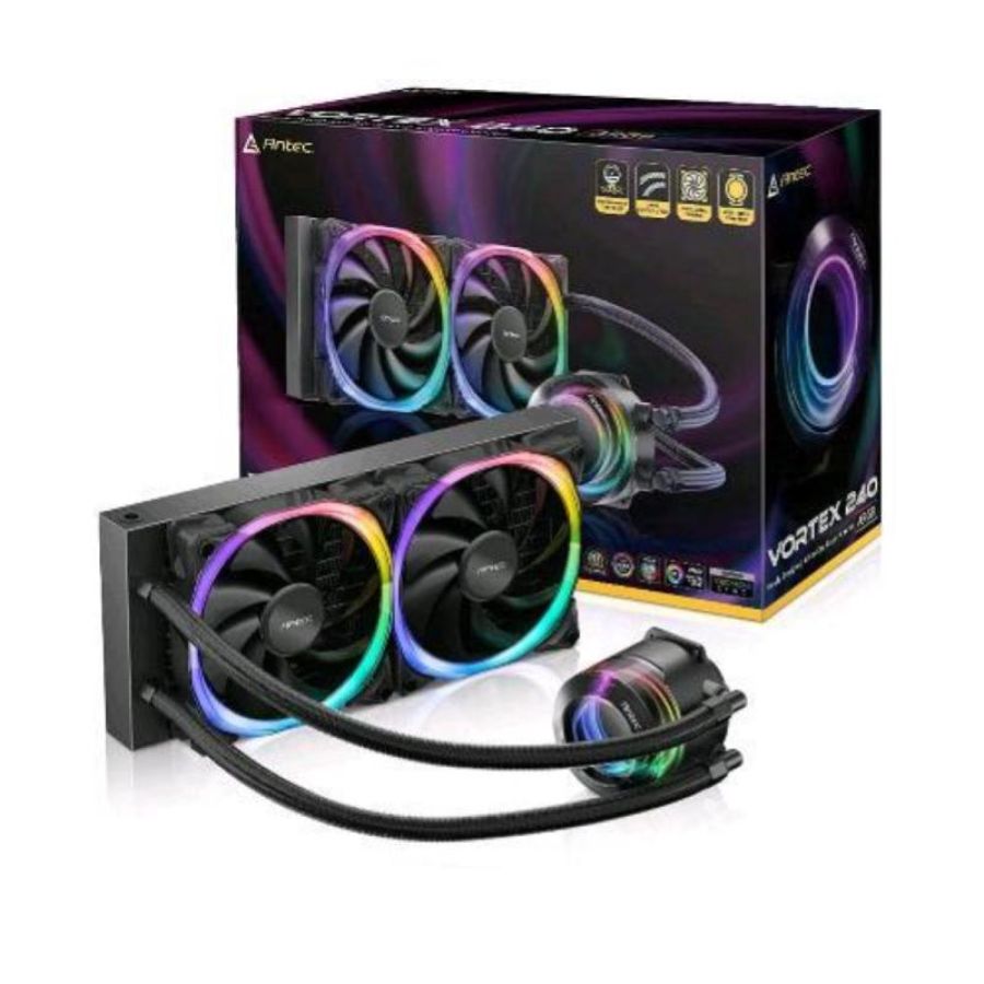 Antec vortex 240 all-in-one argb dissipatore a liquido per cpu intel e amd socket 2xventole 120mm vlack
