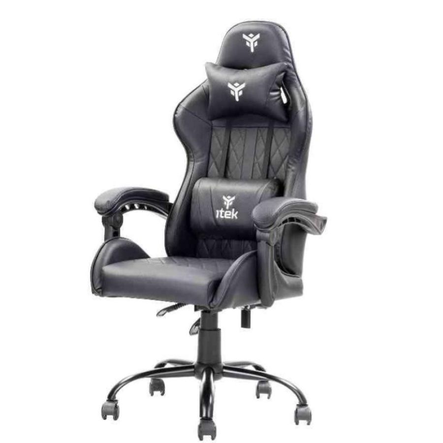 Itek gaming chair rhombus pf10 - pvc, doppio cuscino, schienale reclinabile, nero nero