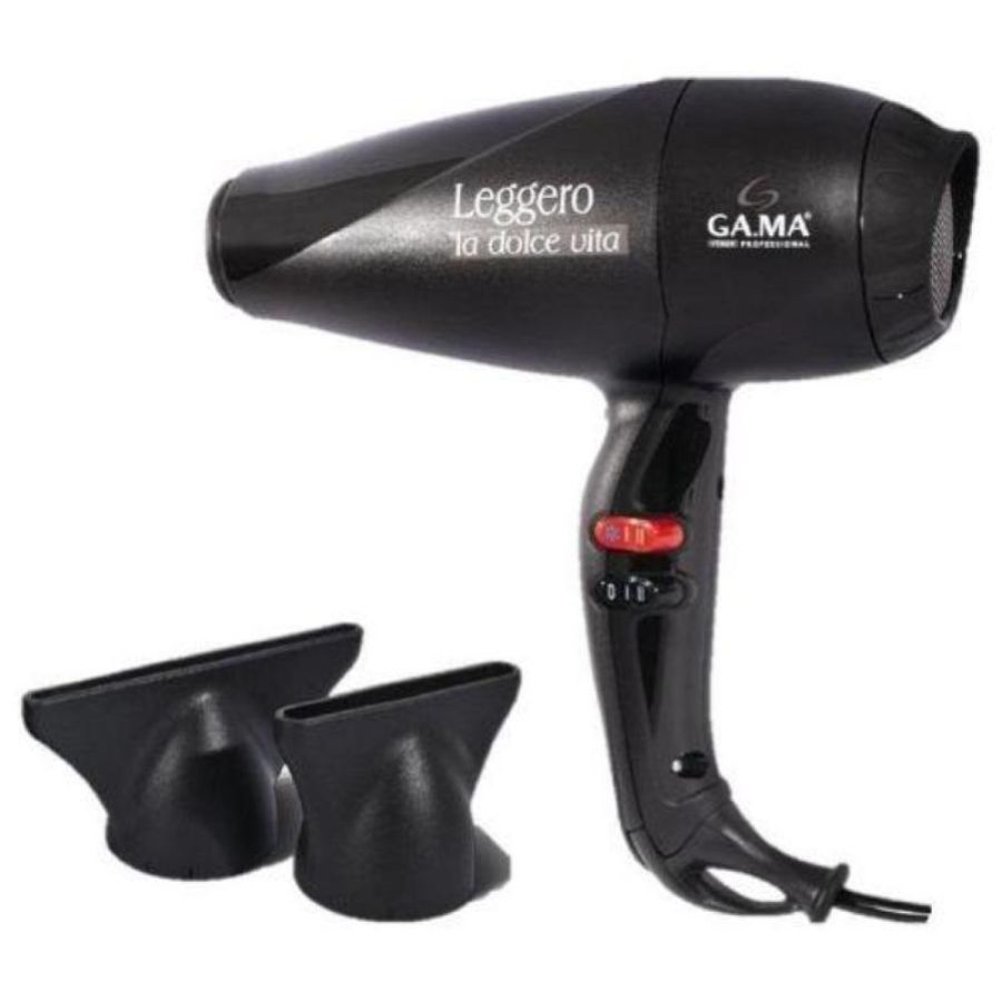 Ga.ma leggero?gh2004 - asciugacapelli 2100?w, motore dc, 2 velocita`, 3 temperature, colpo dâ??aria fredda, concentratore incluso (no diffusore), 540?g, cavo 3?m, nero