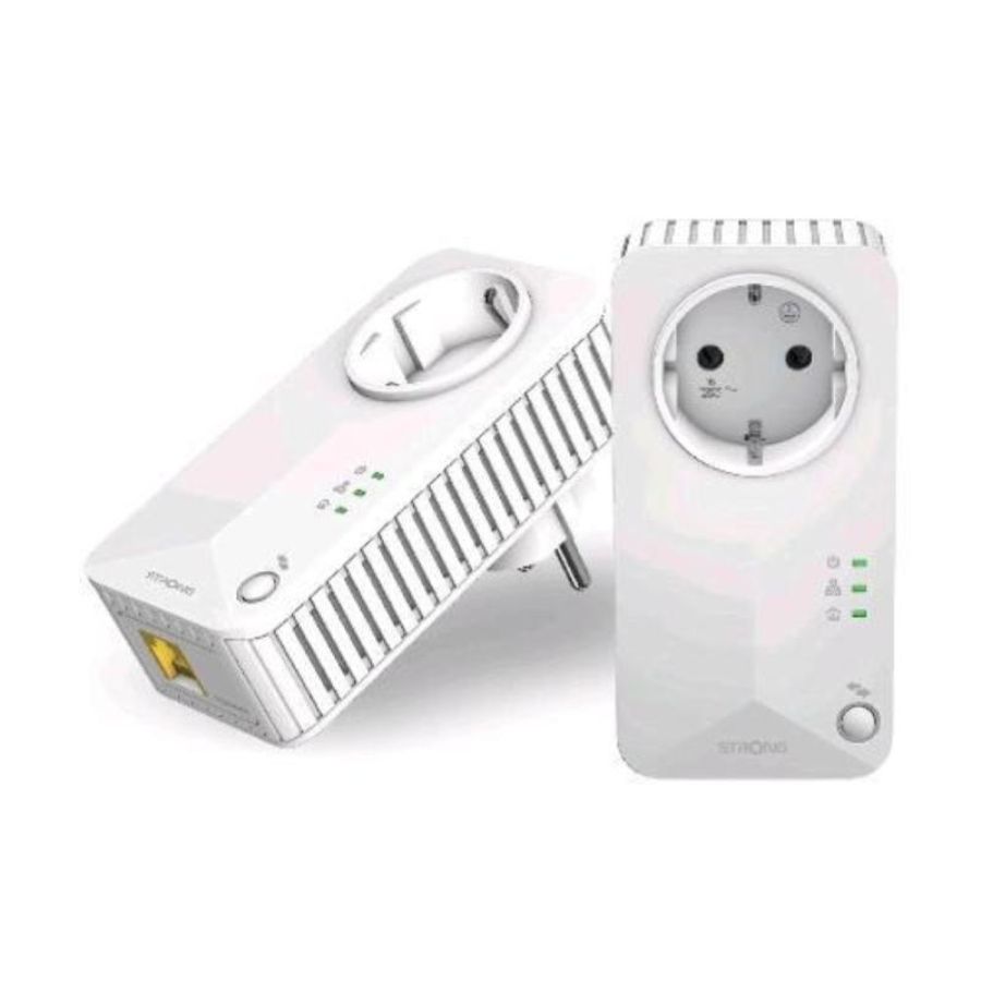 Strong powerline 600 v2 kit due adattatori 600 mbit/s 2 porte ethernet lan plug&play bianco