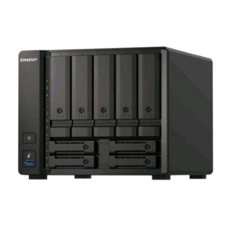 Qnap ts-h973ax-8g nas chassis tower amd ryzen v1500b 2.2ghz ram 8gb-5+4 bay hdd/ssd 2.5/3.5-3xrj-45-s.o. quts hero black