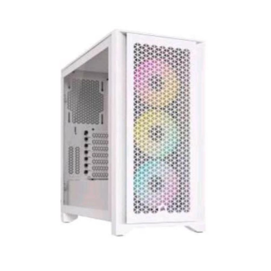 Corsair icue 4000d rgb airflow mid tower atx pannello laterale in vetro temperato 3x ventole corsair af120 mm rgb elite 1xusb-c 3.2 2xusb-a 3.2 jack/audio microfono bianco