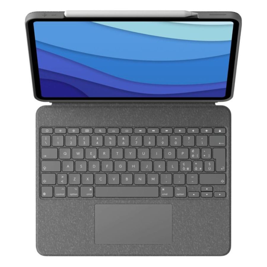 Logitech combo touch apple ipad pro 12.9 custodia con tastiera qwerty apple smart connector grigio