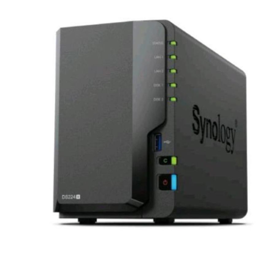 Synology ds224+ nas tower 2 bay 2.5/3.5 ssd/hdd intel celeron j4125 2 gb ddr4 (up to 6gb) 2 x rj-45 1gbe