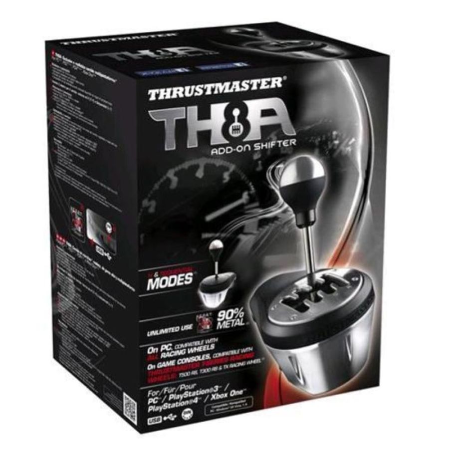 Thrustmaster th8a shifter add-on leva del cambio con pomello in metallo griglia schema ad h 7+1 + sequenziale per ps3/ps4/xbox one/s.o. win vista-win 7 colore silver/nero