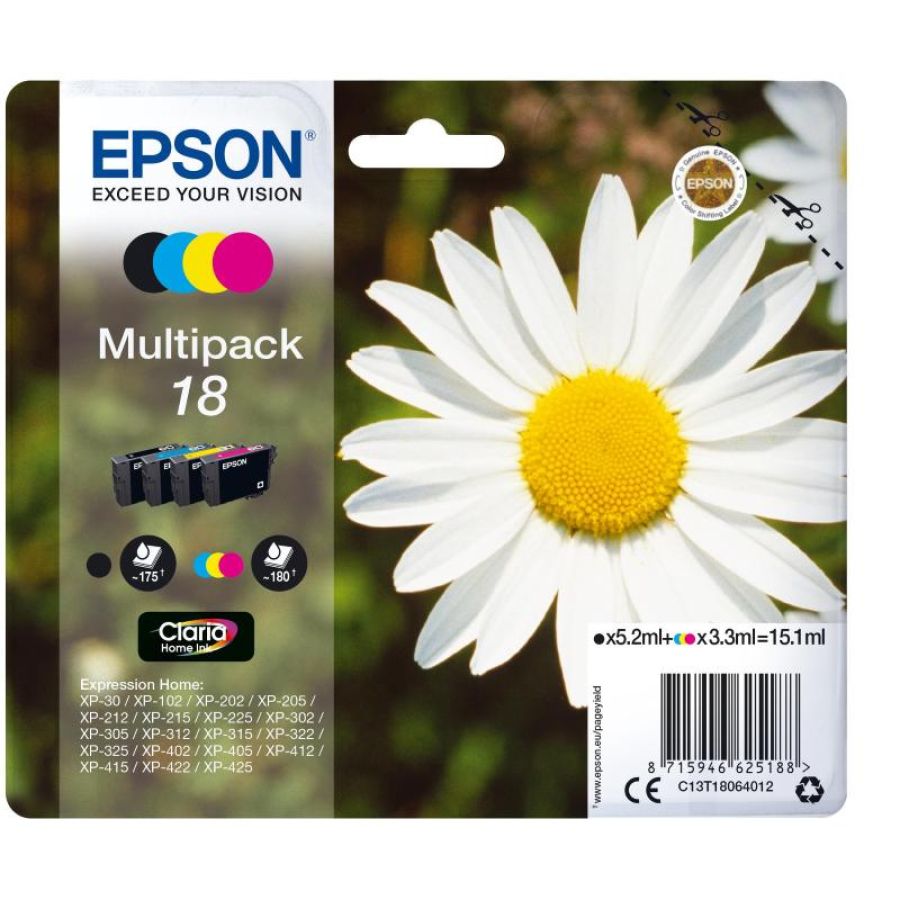 Epson 18 serie margherita cartuccia originale multipack 4 colori nero, ciano, magenta, giallo