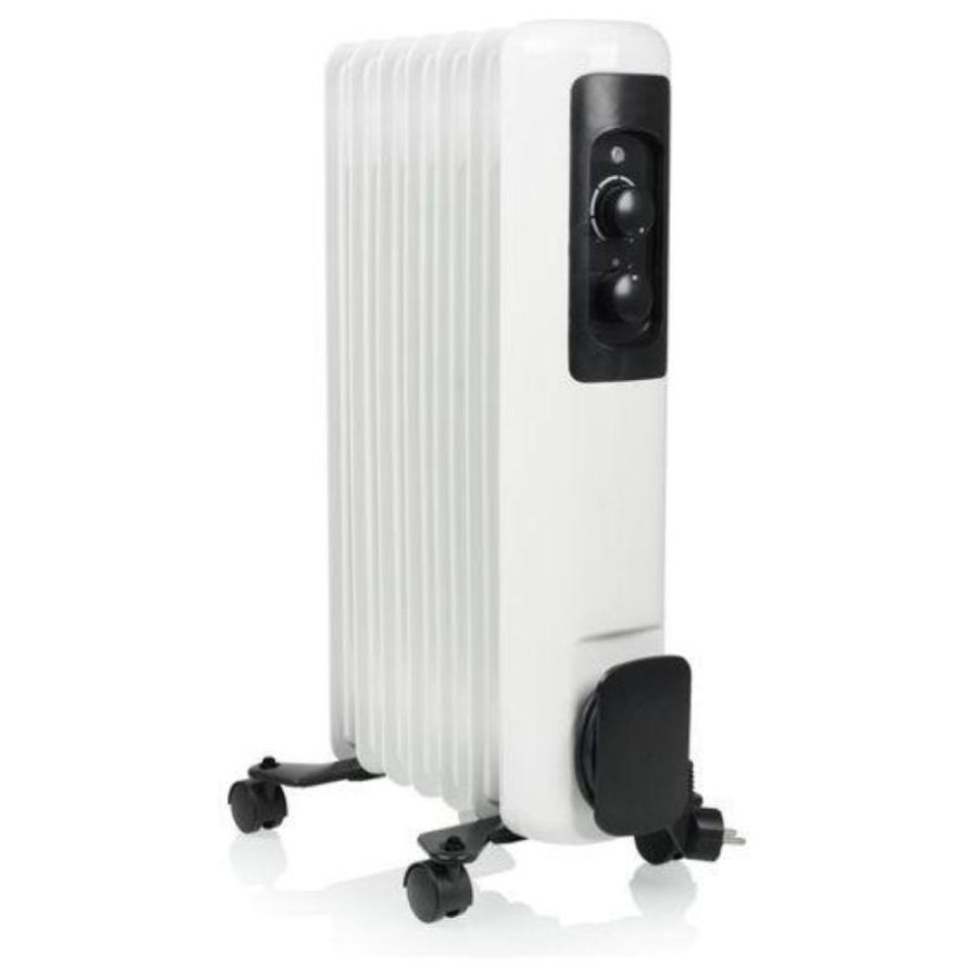 Tristar ka?5177 - termoconvettore elettrico a olio da pavimento, potenza 1?500?w, 3 livelli di calore, termostato regolabile, protezione antigelo e anti-ribaltamento, bianco-nero