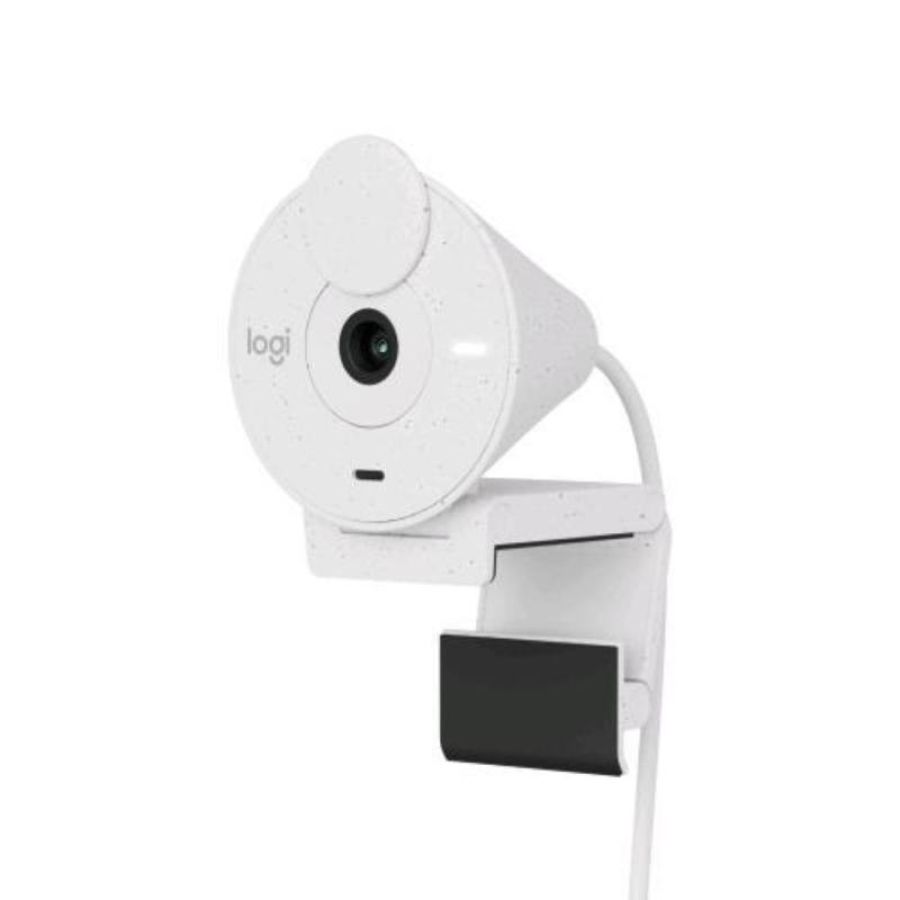 Logitech brio 300 webcam 2mp full hd con otturatore privacy microfono con riduzione del rumore certificata per zoom, microsoft teams, google meet, correzione automatica della luce usb-c white
