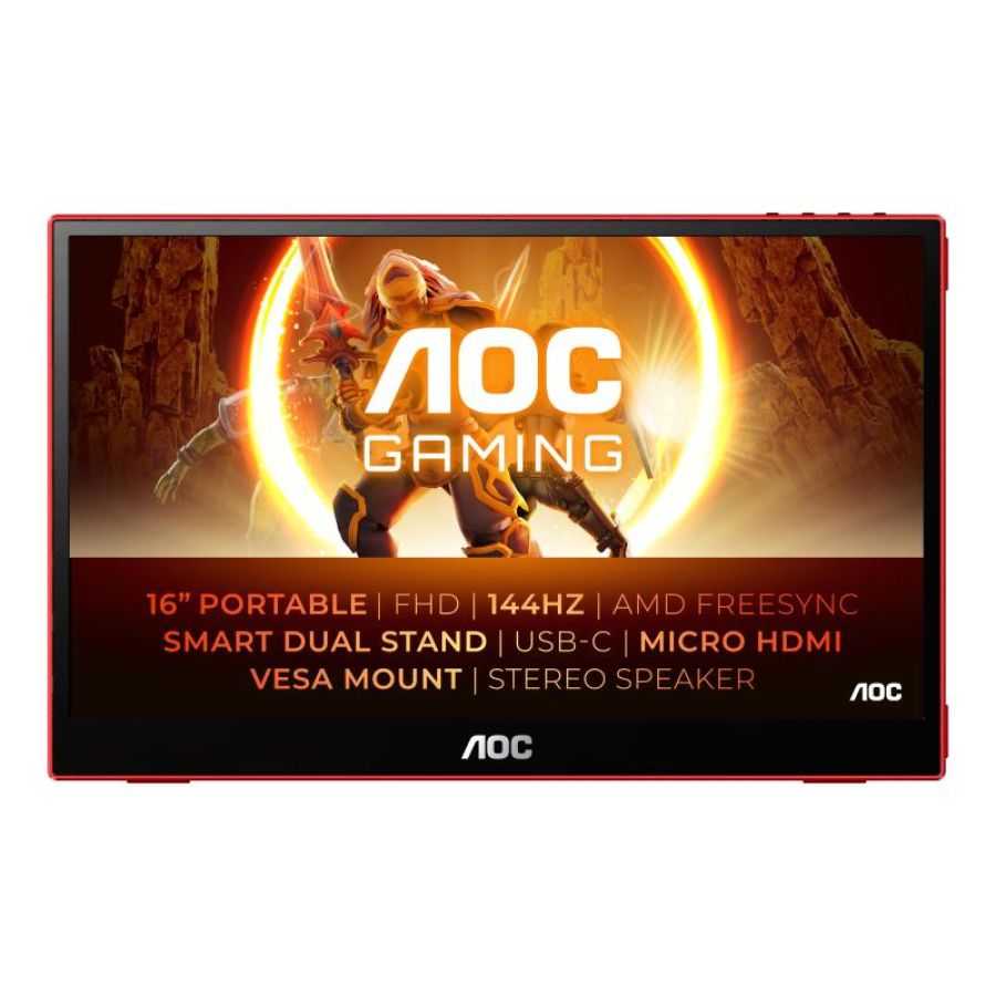 Aoc 16g3 monitor portatile 15.6 full hd tft 16:9 250 cd/mq contrasto 1000:1 4ms 144hz altoparlanti usb hdmi nero/rosso
