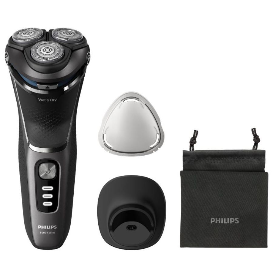 Philips s3343/13 rasoio elettrico ricaricabile wet & dry testine pivot e flex 5d rasatura skinprotect nero grigio