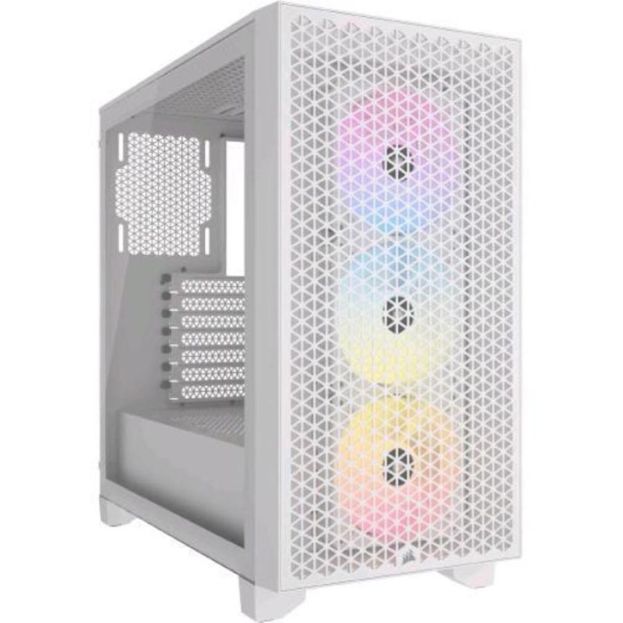 Corsair 3000d rgb airflow case per pc mid-tower vetro temperato- 3 ventole ar120 rgb - supporto di gpu a tre slot - spazio per alloggiare fino a 8 ventole da 120 mm - design con flusso d`aria elevato minitx/matx/atx bianco