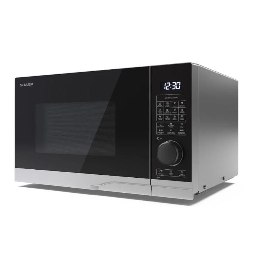 Sharp yc-pc254ae-s forno a microonde combinato grill 1200w convezione 2050w 25lt controllo digitale 10 livelli di potenza nero argento