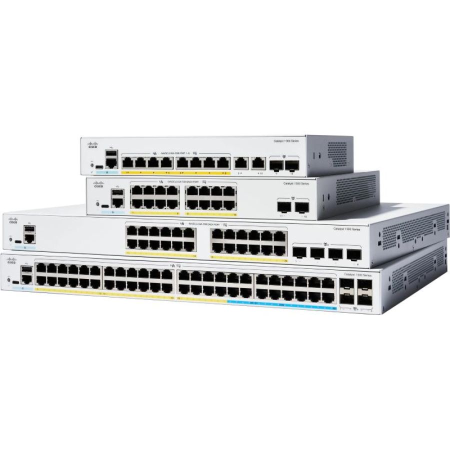 Cisco catalyst 1300-24p-4g switch gestito l3 - 24 x 10/100/1000 (poe+) + 4 x 10 gigabit sfp+ - poe+ (195 w) montabile su rack