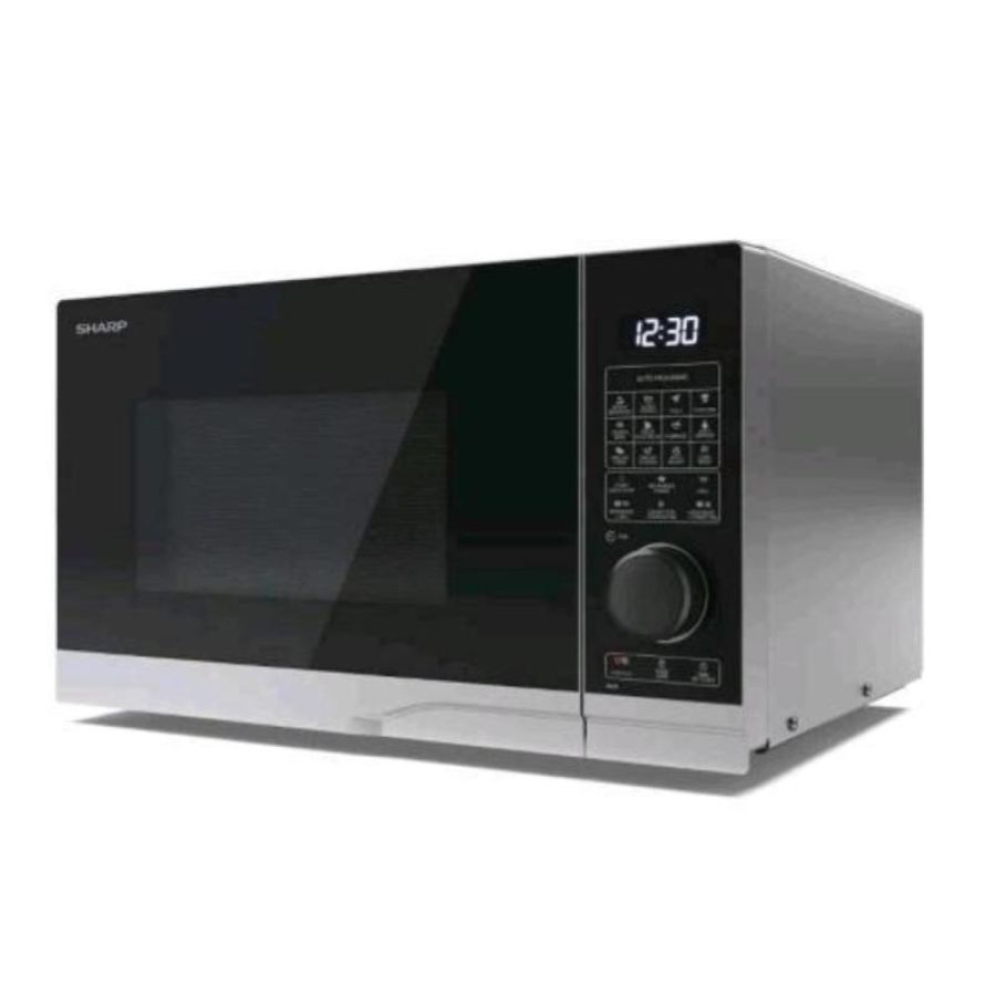 Sharp yc-pc284ae-s forno a microonde 900w con grill 1250w e convezione 2200w 28lt controllo digitale 10 livelli di potenza nero argento