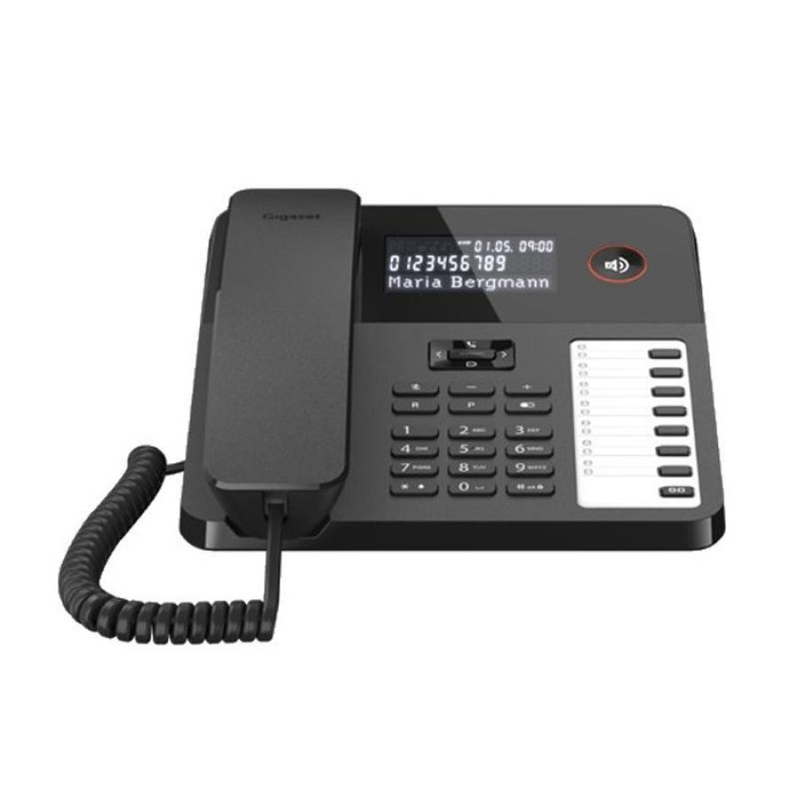 Gigaset desk 600 telefono corded da tavolo ampio display vivavoce 8 tasti selezione rapida compatibile centralini telefonici e apparecchi acustici nero