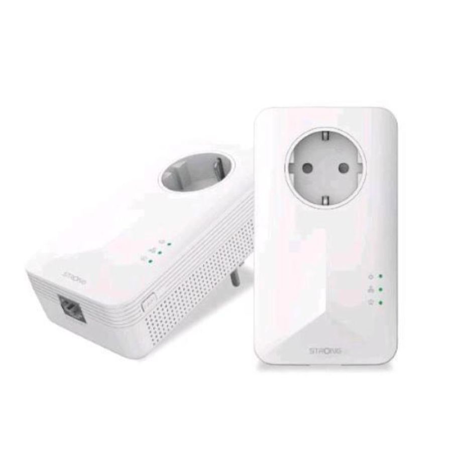 Strong powerline 1000 v2 duo kit 2 powerline 1000 mbit/s rete elettrica con presa di corrente supplementare filtro antirumore bianco