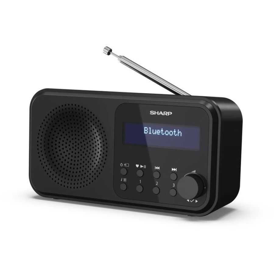 Sharp dr-p420(bk) radio digitale portatile dab dab+ fm con rds bluetooth 5.0 funzione sveglia jack 3.5mm alimentazione usb o batteria con antenna telescopica nero