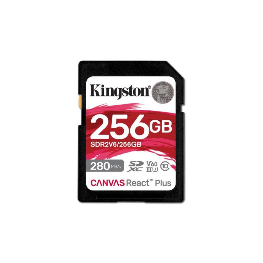 Kingston canvas react plus v60 256gb sdxc uhs-ii lettura 280 mb/s scrittura 150 mb/s u3 v60 full hd/4k