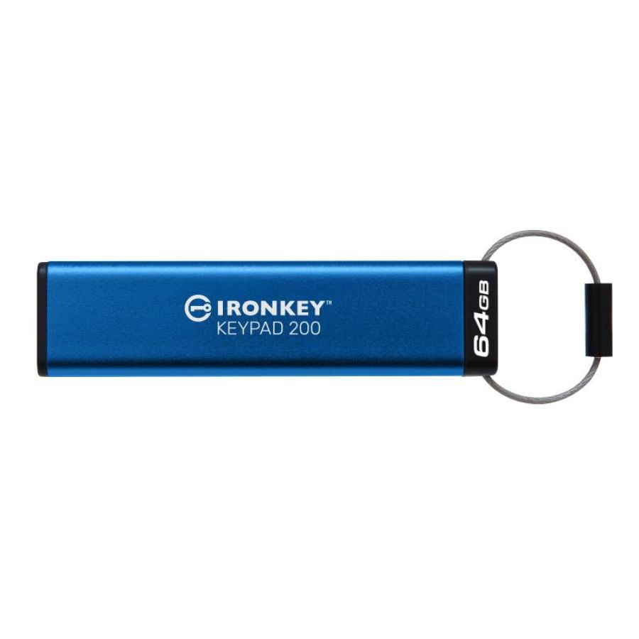 Kingston ikkp200/64gb flash ironkey keypad 200 chiavetta usb crittografato 64 gb usb 3.2 gen 1 blu