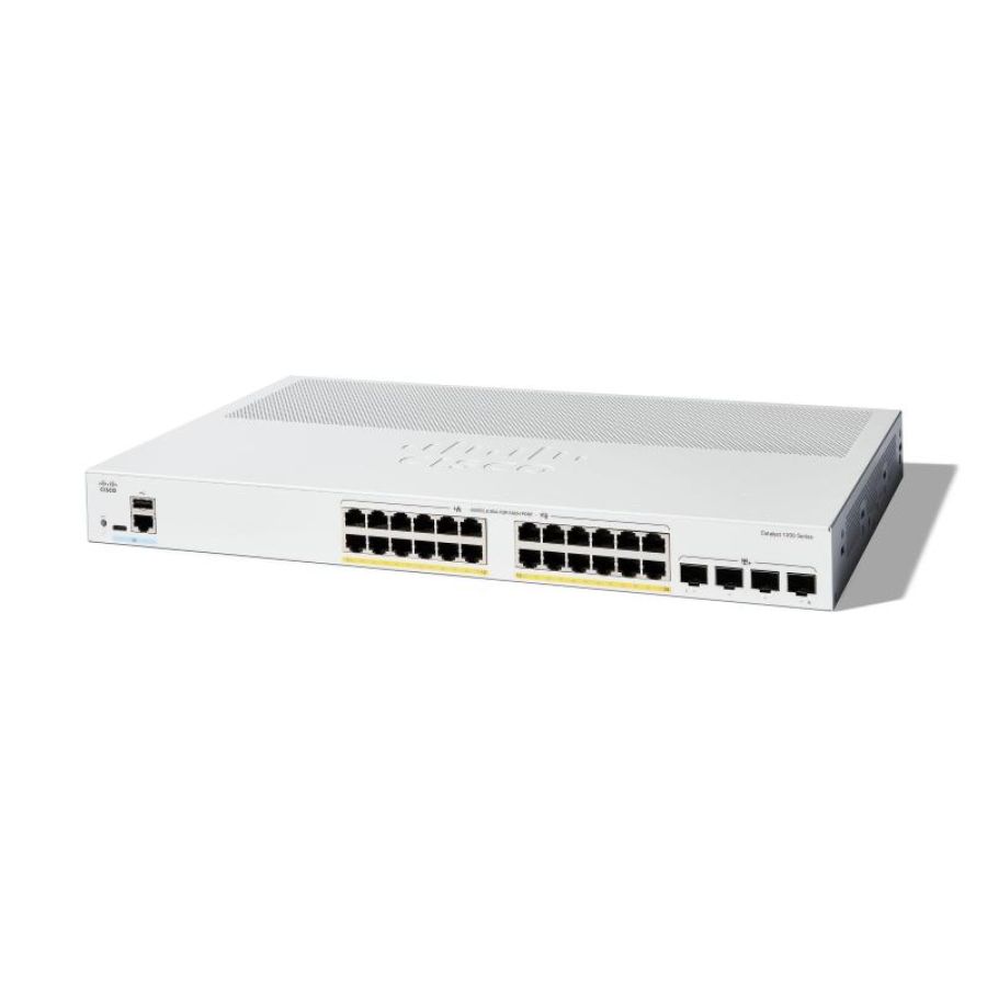 Cisco catalyst 1200-24p-4x seitch gestito l3 - 24 x 10/100/1000 (poe+) + 4 x 10gb ethernet sfp+ poe+ (195 w) montabile su rack bianco