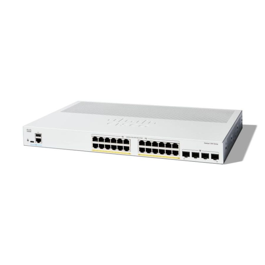 Cisco catalyst c1200-24p-4g switch gestito l3 - 24 x 10/100/1000base-t + 4 x 10 gigabit sfp+ poe+ (195 w) montabile su rack bianco