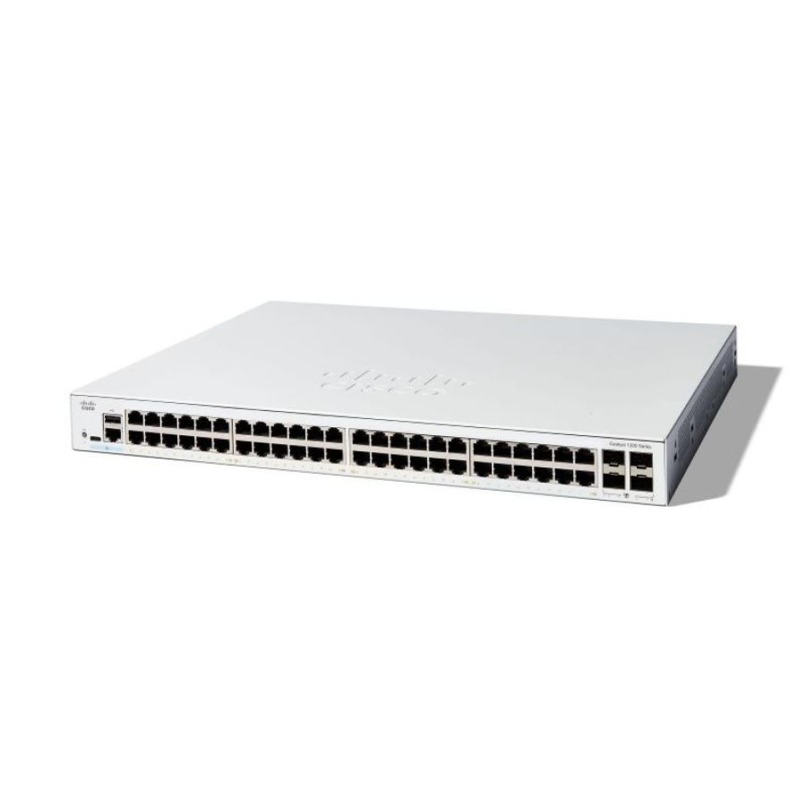Cisco catalyst 1200-48t-4g switch gestito l3 - 48 x 10/100/1000base-t + 4 x 10 gigabit sfp+ montabile su rack bianco