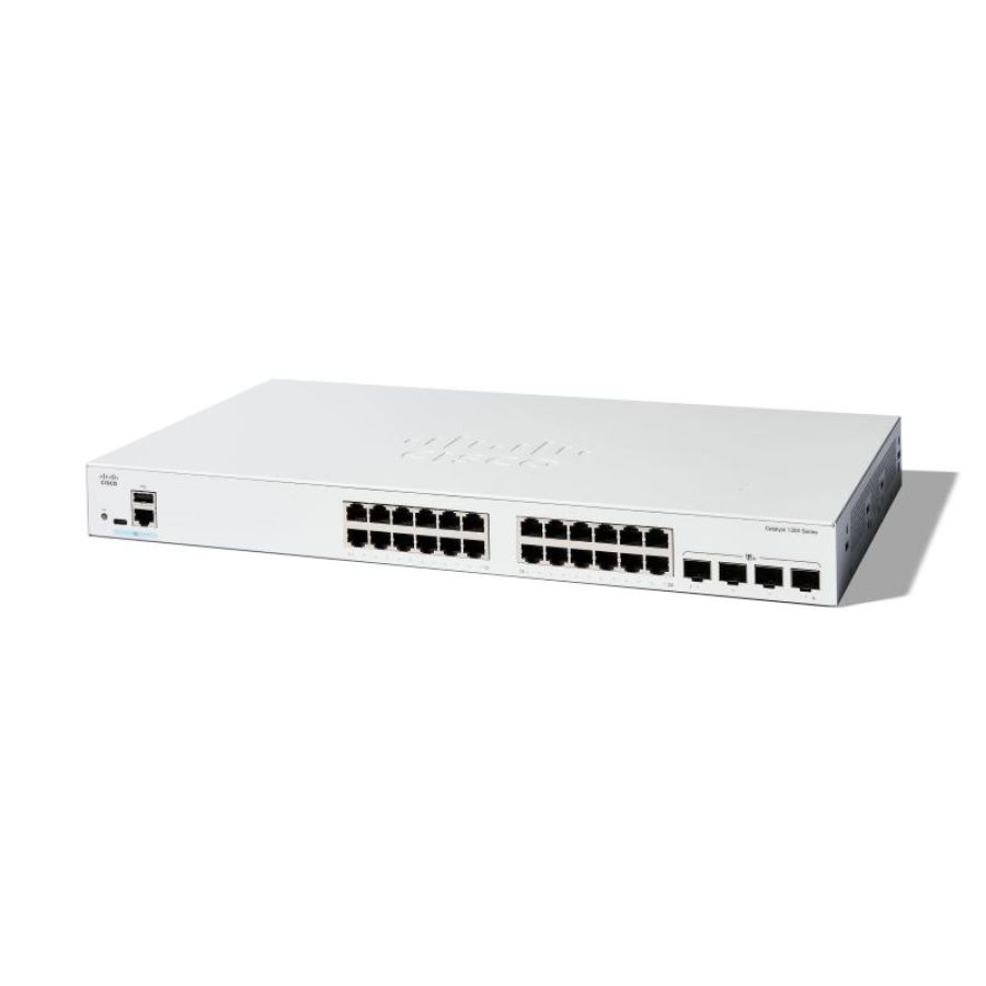 Cisco catalyst 1300-24t-4x switch gestito l3 - 24 x 10/100/1000base-t + 4 x 10 gigabit sfp+ montabile su rack bianco