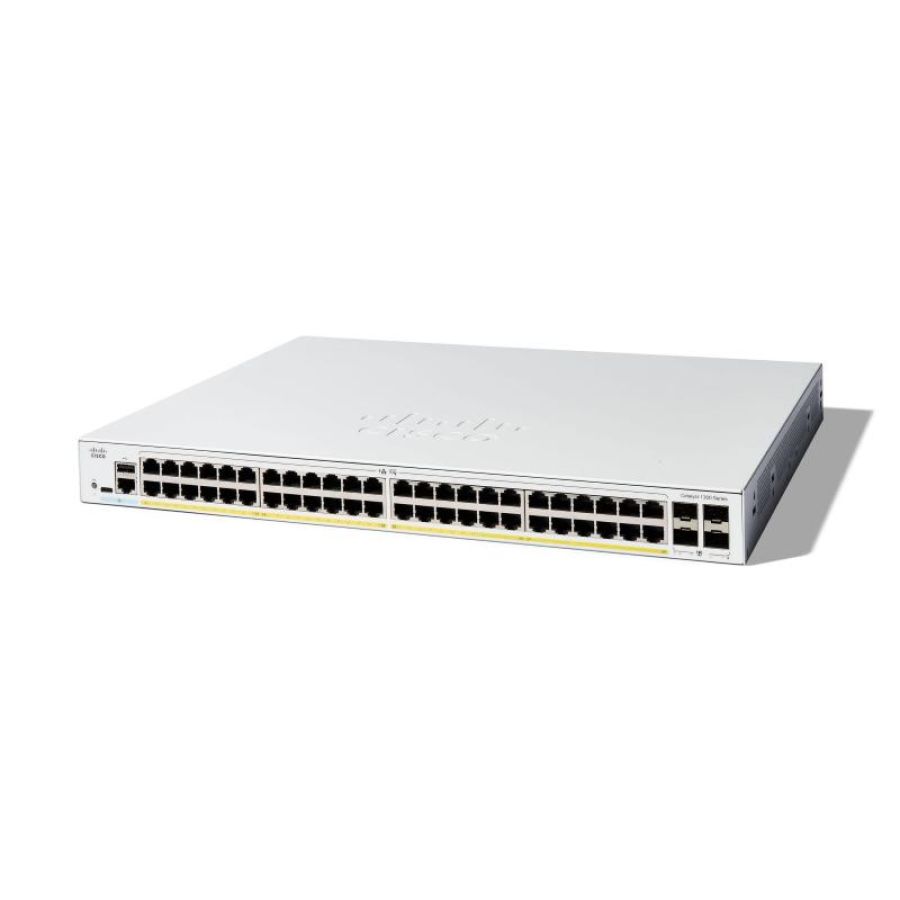 Cisco catalyst 1300-48fp-4g switch gestito l3 -48 x 10/100/1000 (poe+) + 4 x gigabit sfp - poe+ (740 w) montabile su rack bianco