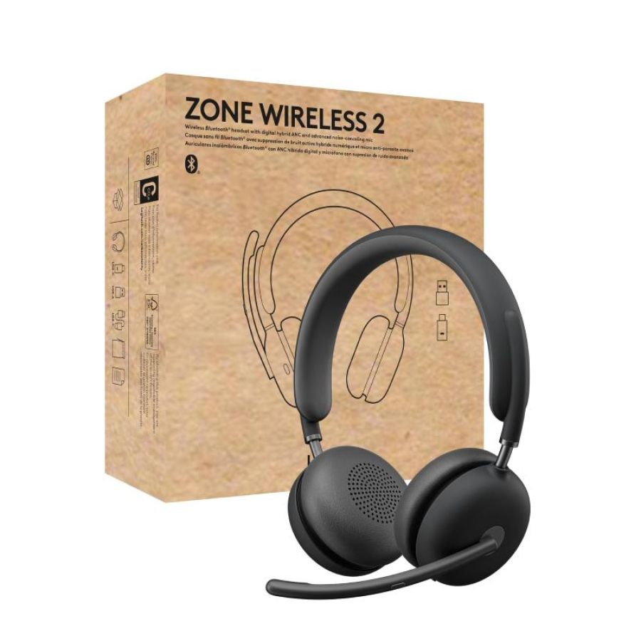 Logitech zone wireless 2 cuffie sovraurali con microfono con/senza cavo interfaccia usb type-c/bluetooth ottimale per microsoft teams grafite