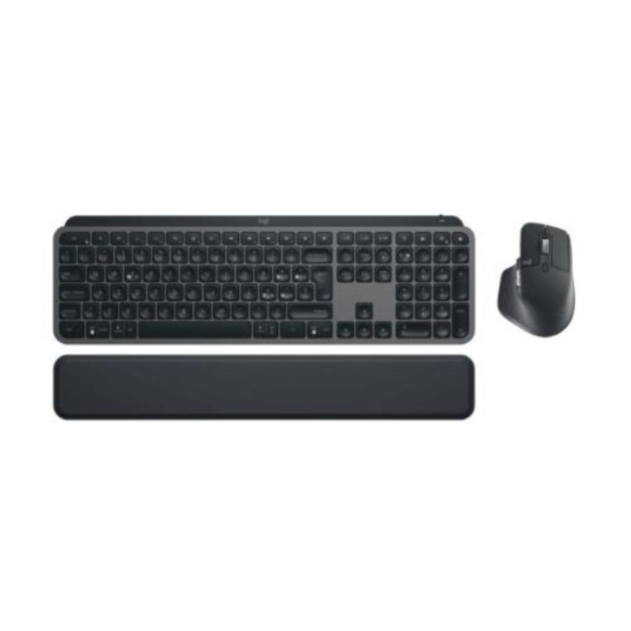 Logitech mx keys s combo - tastiera e mouse wireless con palm rest, illuminazione personalizzabile, scorrimento veloce, bluetooth, usb c, windows-linux-chrome-mac, disposizione italiano qwerty, grigio