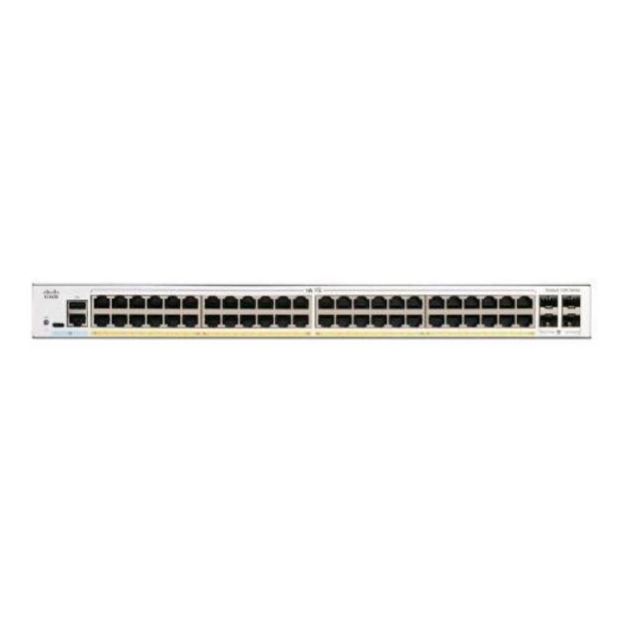 Cisco catalyst 1200-48p-4g switch gestito l3 - 48 x 10/100/1000 (poe+) + 4 x gigabit sfp - poe+ (375 w) montabile su rack bianco