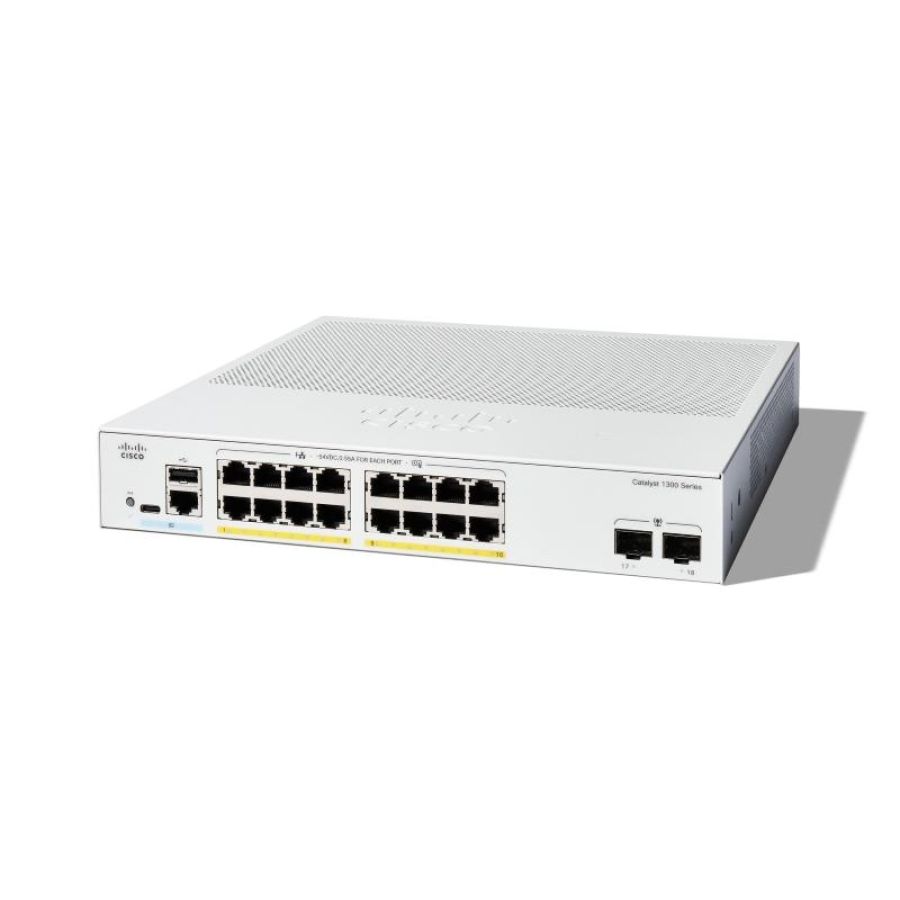Cisco catalyst c1300-16p-2g switch gestito l3 - 16 x 10/100/1000 (poe+) + 2 x gigabit sfp - poe+ (120 w) montabile su rack bianco