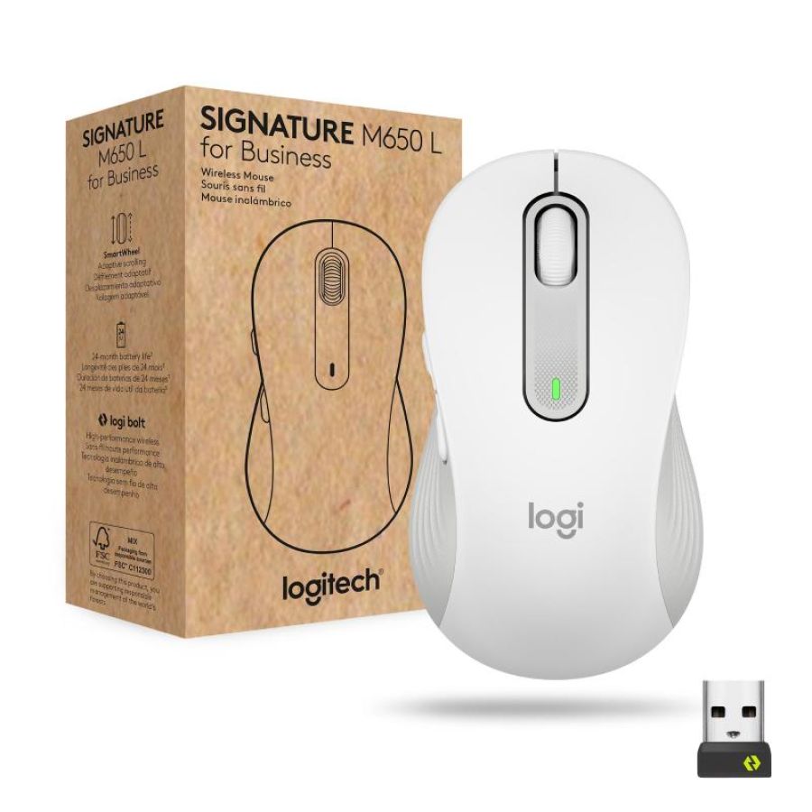 Logitech signature m650 l for business large mouse ottico wireless 2.4ghz 5 pulsanti 4.000 dpi white