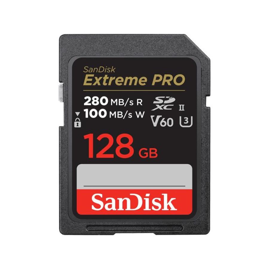 Sandisk extreme pro memory card sdxc 128 gb velocita` di scrittura fino a 280 mb/s uhs-ii c10 u3 v60