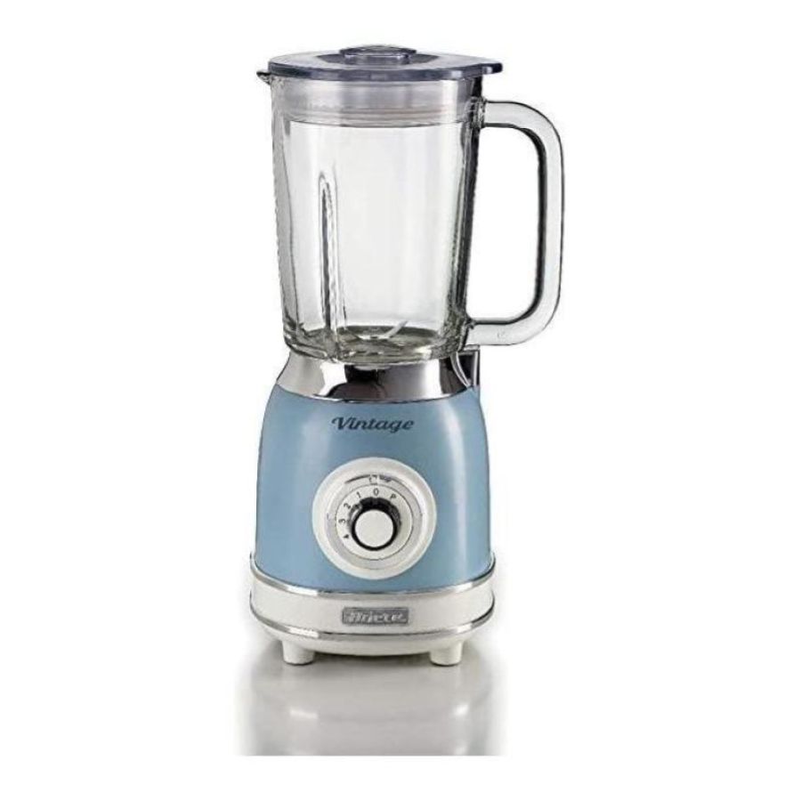 Ariete vintage 568 - frullatore da tavolo, capacita` 1,5?l, potenza 500?w, 2 velocita` + funzione pulse, perfetto per smoothies e granite, caraffa plastica graduata, celeste