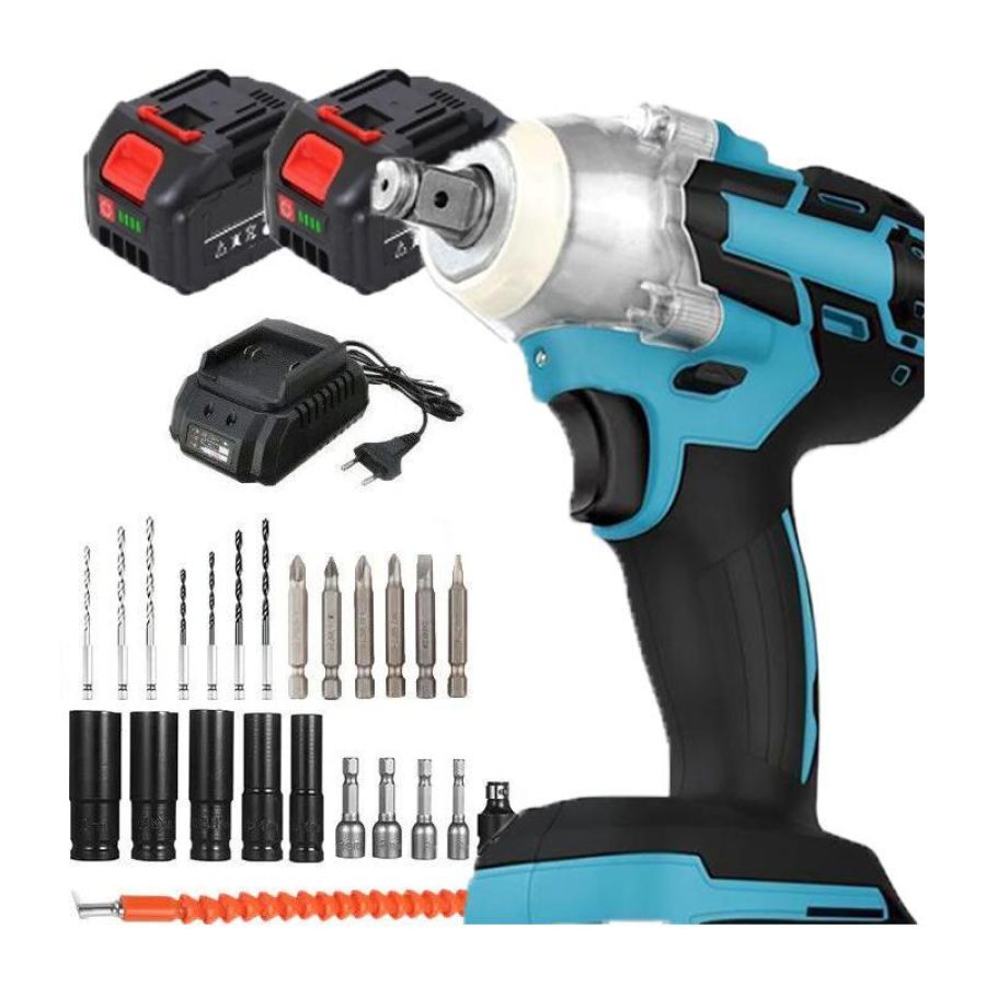 Avvitatore a impulsi a batteria elettrico pistola svita bulloni smonta gomme 18v  kit in valigetta 2 batterie e accessori
