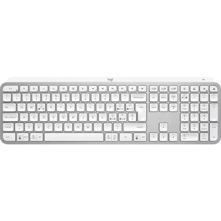 Logitech mx keys s tastiera wireless bluetooth profilo basso tasti programmabili layout italiano qwerty usb-c grigio chiaro
