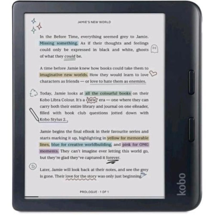 Kobo libra colour ereader display e ink kaleido3 7â?  antiriflesso modalita` scura audiolibri impermeabile multiformato nero