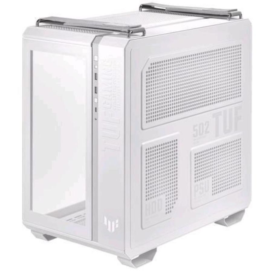Asus tuf gaming gt502 plus tg argb white case per pc gaming mid atx doppia camera pannelli laterali senza attrezzi usb 3.2 gen2 type-c 4 ventole argb preinstallate bianco