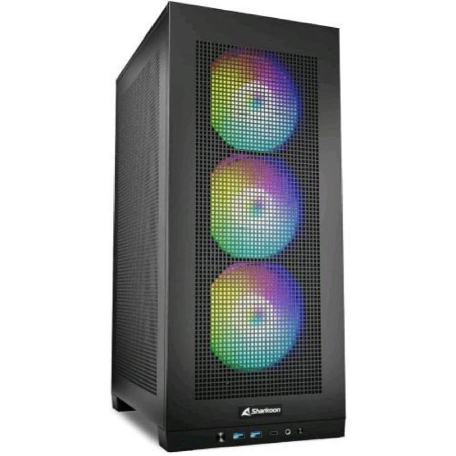 Sharkoon rebel c20 itx rgb pc case 2x u3, 1x usb-c, 3x 120 argb pwm argb controller