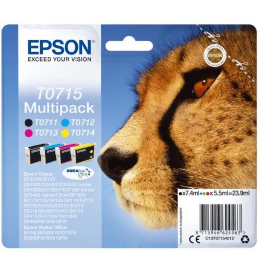 Epson t0715 multipack confezione da 4 cartucce inkjet nero giallo ciano magenta per stylus stylus dx9400, sx115, sx210, sx215, sx218, sx415, sx515, sx610; stylus office bx310, bx610
