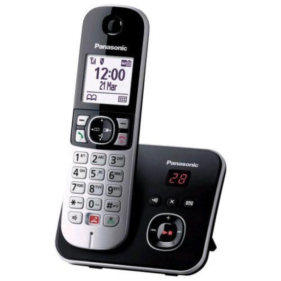 Panasonic kx-tg6861jtb cordless dect display 1.8`` blocco chiamate id vivavoce segreteria nero