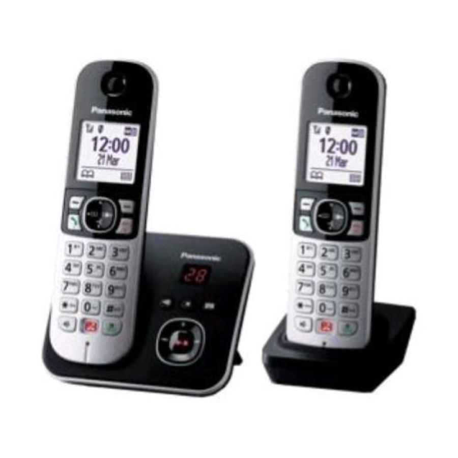 Panasonic kx-tg6862jtb coppia cordless dect display 1.8`` blocco chiamate id vivavoce segreteria nero