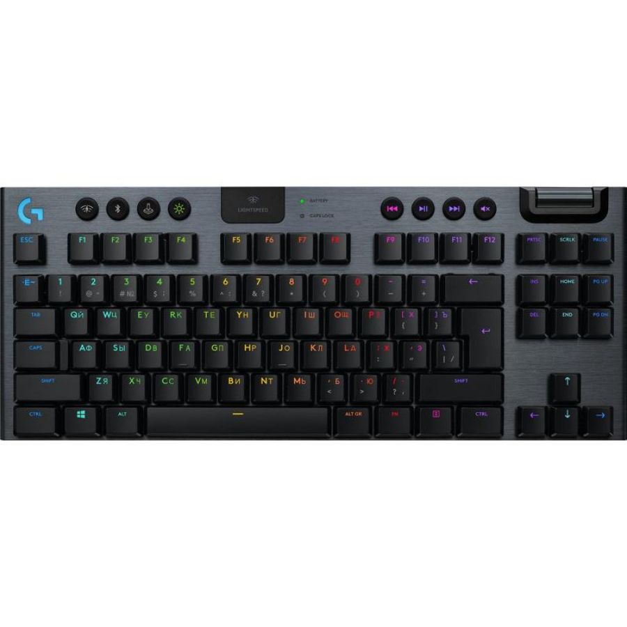 Logitech g915 tkl tastiera gaming meccanica lightspeed wireless rgb senza tastierino numerico controlli multimediali dedicati layout italiano carbonio black