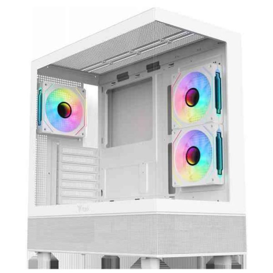 Itek case showbui 42w gaming tower atx 3 x12cm argb fan pannello frontale e laterale in vetro temperato senza cuciture bianco