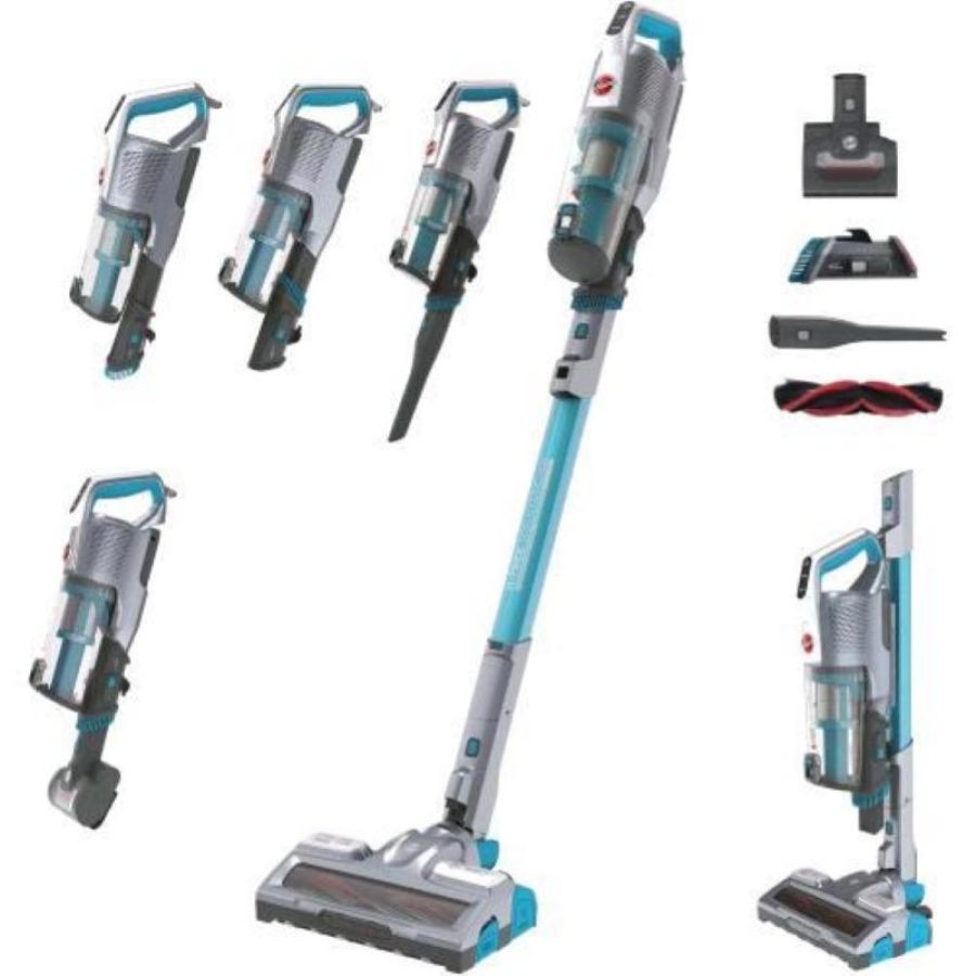 Hoover hf522yse 011 scopa elettrica senza filo senza sacchetto 3 in 1 con spazzola motorizzata per pavimenti e accessori grigio blu