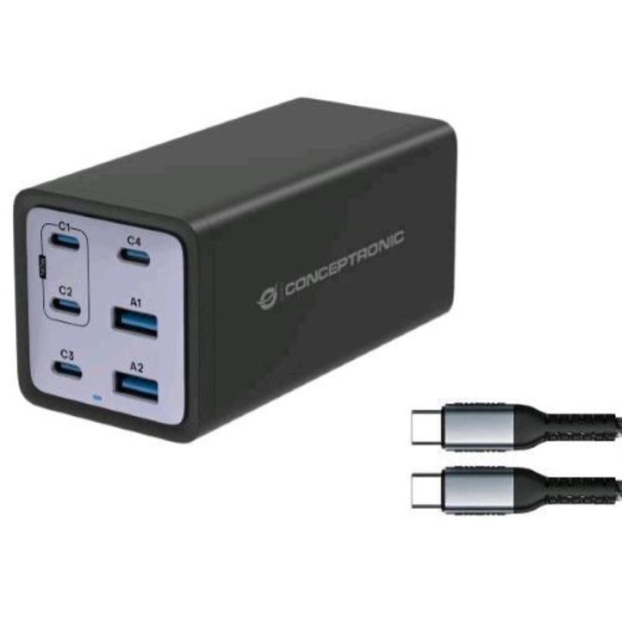 Conceptronic ozul06be 6-port 200w gan usb pd charger